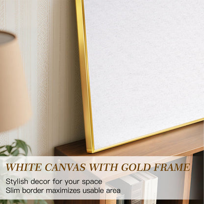 QUEENLINK Linen Bulletin Board 36" x 24", White Fabric Pin Board with Gold Aluminum Frame, Decorative Vision Board for Home Office, Bedroom & Dorm Wall Decor, Includes 10 Push Pins