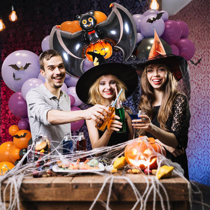 Halloween Balloon Arch Garland, Pink Purple Balloons with Star Cute Ghost Boo Foil Balloon, Metallic Purple Pink Black Latex Balloons Bat Stickers for Kids Girls Birthday Halloween Party Decorations