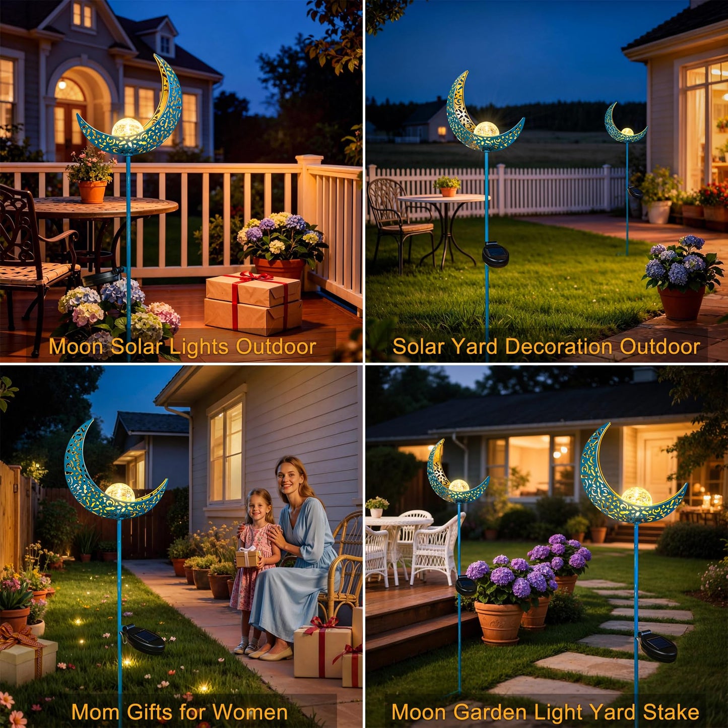 Homeimpro Moon Solar Garden Lights Outdoor Stakes, Waterproof Crackle Glass Metal Yard Lights for Lawn, Patio Accessories, Backyard Decor, Birthday Gifts for Mom