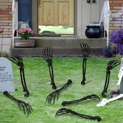 AOFOX Halloween Realistic Skeleton Stakes Zombie Ghost Arm Stake Severed Plastic Skeleton Hands Yard Signs for Halloween Props Decorations (4 Pcs Black)