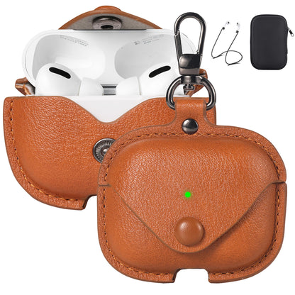 Maxjoy for AirPods Pro 3 Case Leather, Airpods Pro 3 Leather Case Cover with Keychain Compatible with Apple Airpod Pros 3rd Generation 2025 (Front LED Visible),Brown