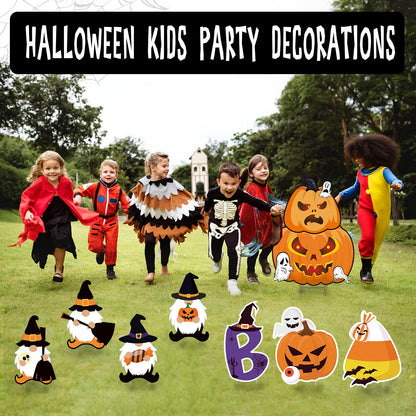 8PCS Halloween Decorations Outdoor Yard Signs with Stakes Large Pumpkin Lawn Garden Outside Backyard Decoration Corrugate Cute Gnome Ghost Boo Halloween Indoor Party Supplies Prop Decor