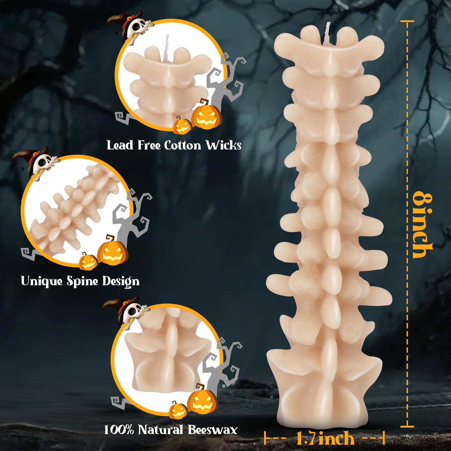 ElectricWise Spine Candle, Spooky Candle for Gothic Decor Gift, Christmas Premium Natural Scented Beeswax with Cotton Wick for Parties, Home, Rituals, Gift, Halloween Decorations