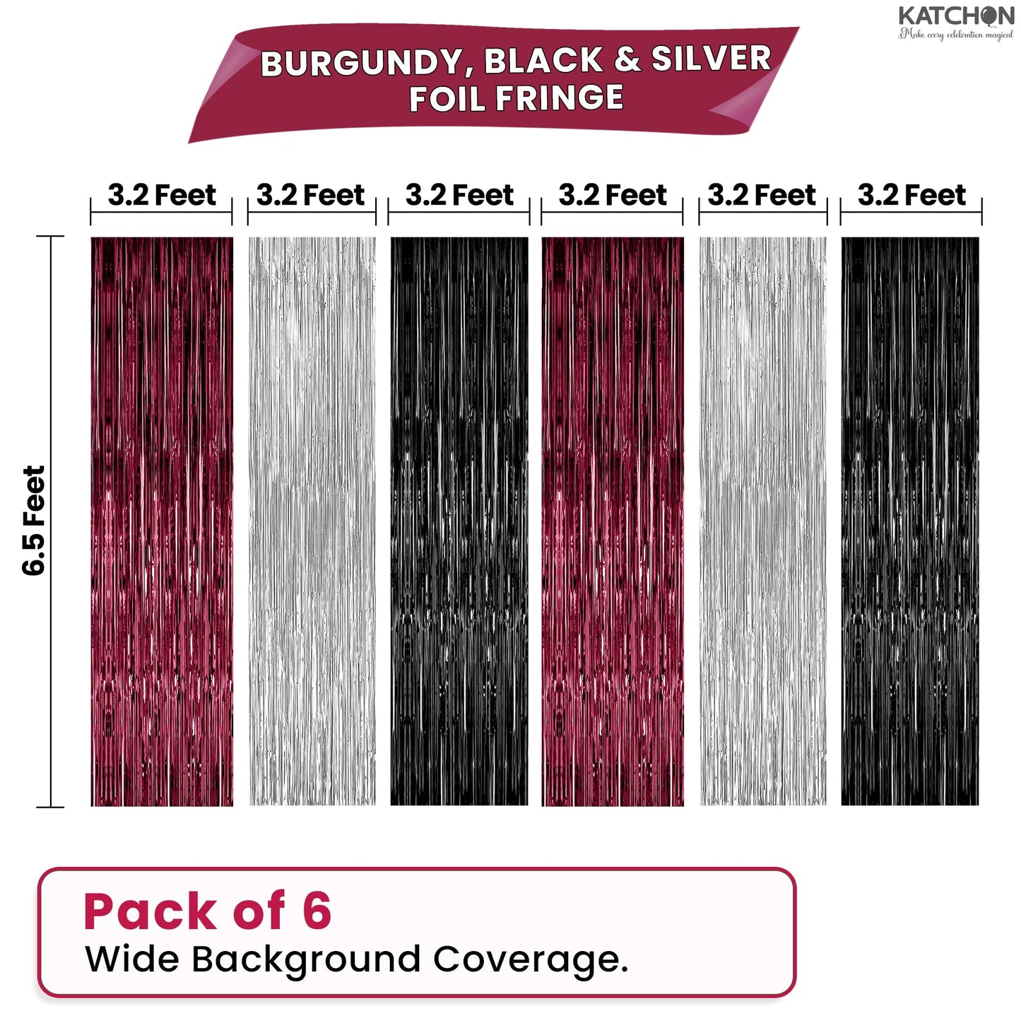 KatchOn, Halloween Banner & Fringe Set-Pack of 23 | Paper Fan Glittery Happy Halloween Garlands, Ghost Hanging Swirls with Burgundy Black and Silver Foil Fringe Curtains | Perfect for halloween Party