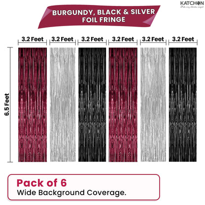 KatchOn, Halloween Banner & Fringe Set-Pack of 23 | Paper Fan Glittery Happy Halloween Garlands, Ghost Hanging Swirls with Burgundy Black and Silver Foil Fringe Curtains | Perfect for halloween Party