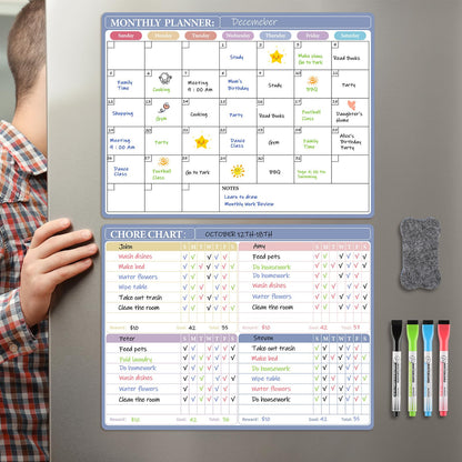 MaxGear Magnetic Calendar for Refrigerator, 16x12 Monthly Dry Erase Fridge Calendar Whiteboard with Stain Resistant Surface, No Ghosting, Reusable Planning Board with 4 Markers and 1 Eraser