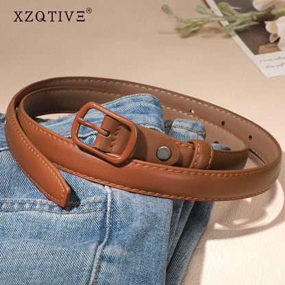 XZQTIVE Women’s Skinny Candy Color Belt – Color-Matched Leather Thin Waist Belt 0.7" for Jeans Dresses Pants