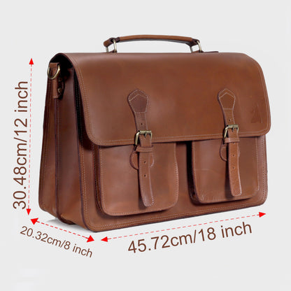 Leather Messenger Bag For Men - leather laptop bag briefcase for women - Mens Satchel Bag, 16 Inch Brown Genuine Buffalo Leather Computer Bag For Work