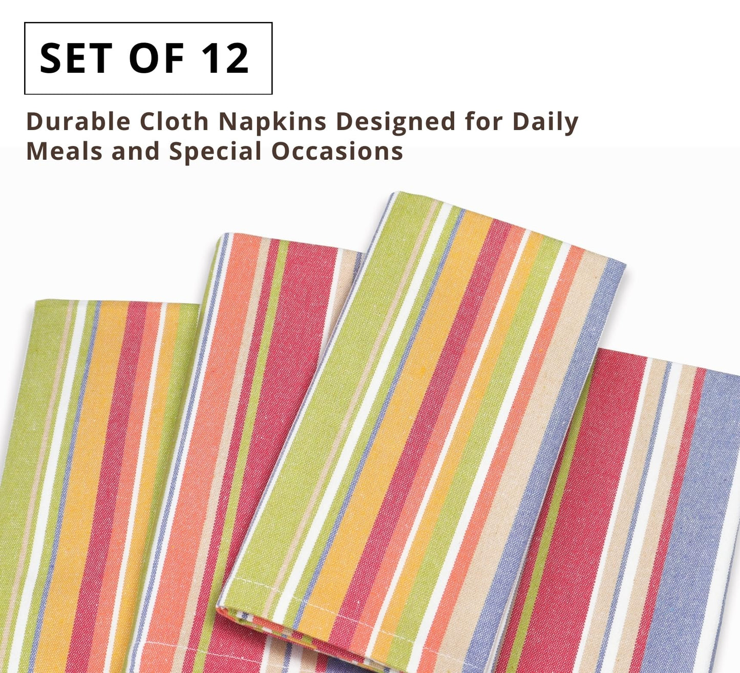 PurpleEssences Plain Striped Cloth Napkins - Set of 12-100% Cotton - 18 x 18 Inch - Spring Easter Summer and Perfect Everyday Use Dinner Napkin - Multi Color