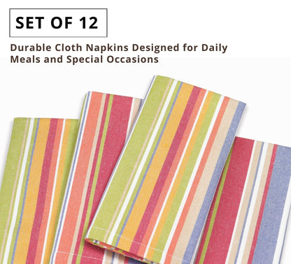 PurpleEssences Plain Striped Cloth Napkins - Set of 12-100% Cotton - 18 x 18 Inch - Spring Easter Summer and Perfect Everyday Use Dinner Napkin - Multi Color