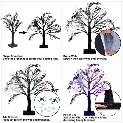Happy Trees 2 Pcs Halloween Black Spooky Tree,18"