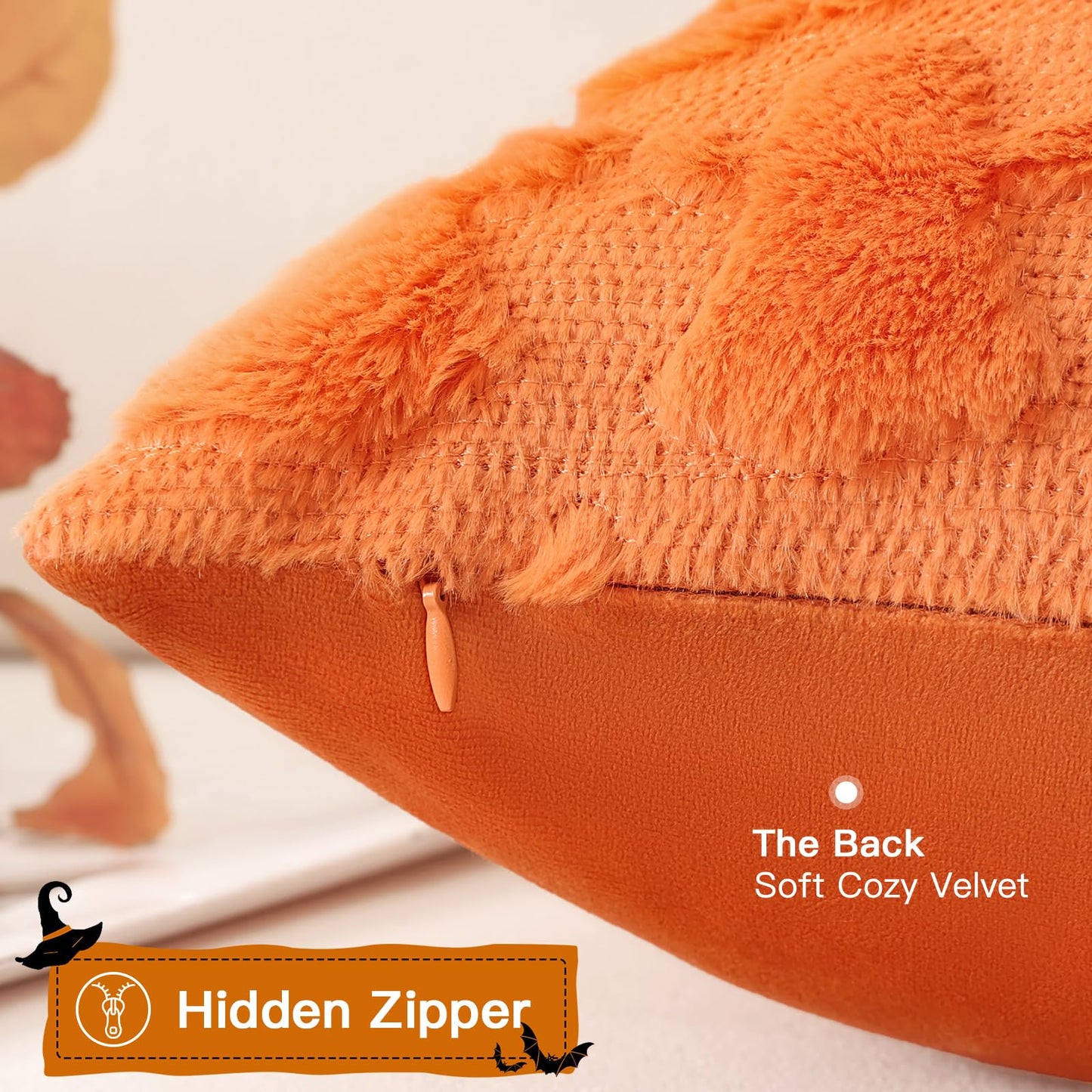 Artscope Halloween Pillow Covers 18 x 18 Set of 2 Decorative Ghost Holiday Pumpkin Throw Pillow Cases Soft Plush Faux Fur Couch Cushion Case for Farmhouse Halloween Sofa Bed Room Home Decor-Orange