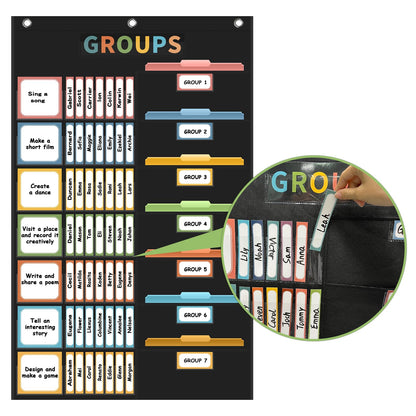 REGELETO Boho Small Group Management Pocket Chart with 114 Cards, Large Size 46 x 26.3 inch Classroom Small Group Organizer for School Teacher Homeschool Learning Supplies (Black)