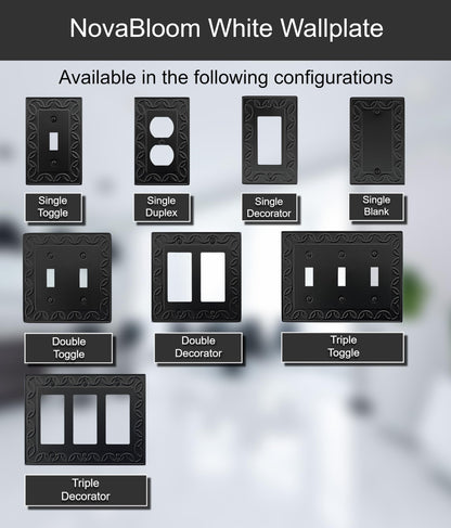 OKAWYC Double Toggle Light Switch Cover NovaBloom Metal Wall Plate, 2-Pack Black 2 Gang, Light Switch Cover Decorative Wallplate, Durable