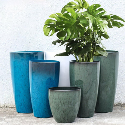 MinCHI257 24,21,11 Inch Large Plastic Planters with Drainage Hole and Saucer - Set of 3 Tall Plant Pots Indoor Flower Pot Tall Round Planters Outdoor Large Tall Planter