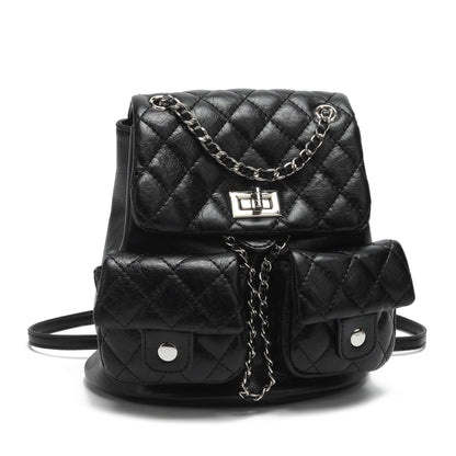 COC.EFRENAR Quilted Mini Backpack for Women, Chain Strap Small Purse with Flap Closure, Fashion Shoulder Bag Cute Travel Daypack(Black)