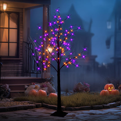 TW SHINE 6FT Halloween Lighted Black Birch Tree, 144 LED Purple and Orange Lights Artificial Spooky Tree with Timer, Waterproof Halloween Decoration for Indoor Outdoor Home Party Decor