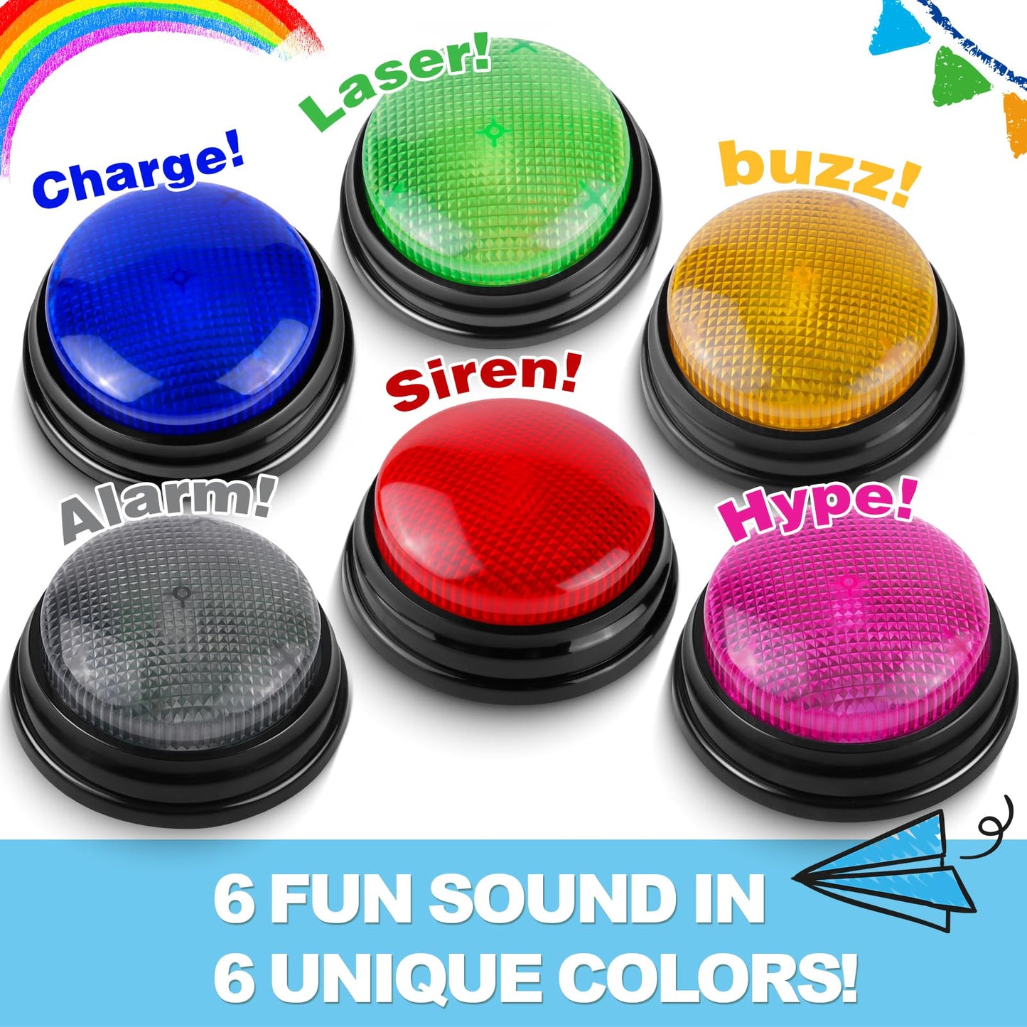 BEAN LIEVE Buzzers for Trivia Games - Set of 6 Game Buzzers, Compact Portable Buzzers for Classroom Trivia, Family Feud, Party Games, Team Quiz Nights - Fun for Teachers, Kids, Families