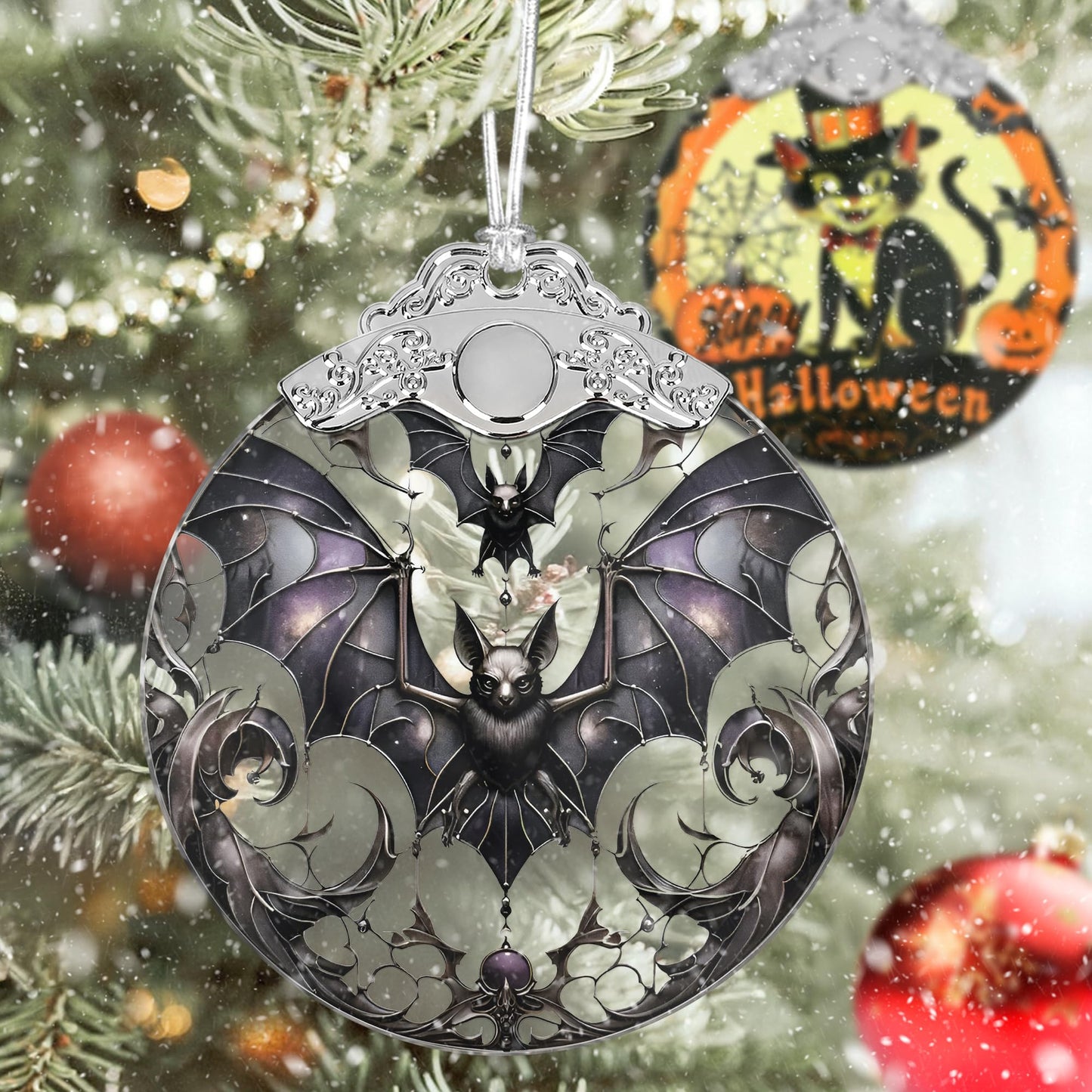 Bat Stained Glass Christmas Ornaments - Perfect for Holiday Party, Window & Tree Decor