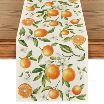 Artoid Mode Orange Wildflowers Leaves Summer Table Runner, Seasonal Spring Kitchen Dining Table Decoration for Home Party Decor 13x108 Inch