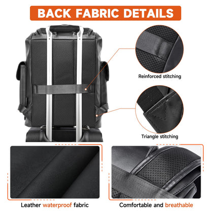 MATE ELAN Leather Backpack Waterproof Fit 15.6 Inch Laptop Vintage Drawstring Design Large Capacity Travel Sports Outdoor Casual Black Men Women College Backpack