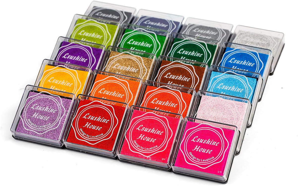Lsushine Craft Ink Pad Stamps Partner DIY Color,20 Colors Rainbow Finger Ink pad for Kids (Pack of 20)