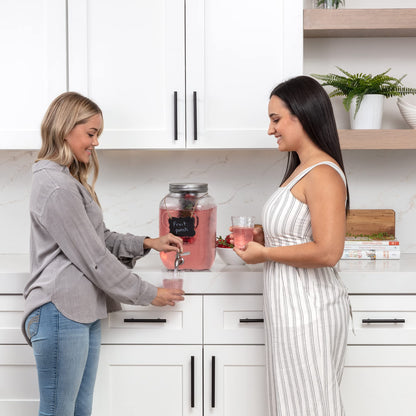 2-Gallon Glass Liquor Decanter Drink Dispenser for Parties - 100% Leakproof Stainless Steel Spigot + Marker & Label and Fruit Infuser, Water Beverage Dispenser Liquid Laundry Detergent Dispenser