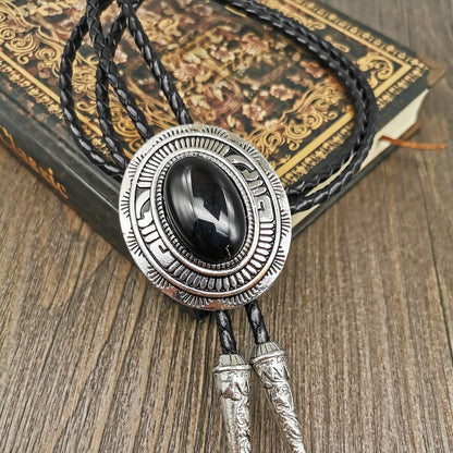 YOQUCOL Black Stone Bolo Tie Native American Western Leather Necktie Bolo Ties For Men