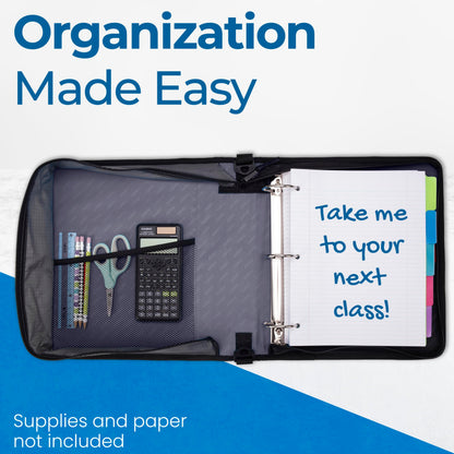 Case-it Classic Zipper Binder | 2-Inch O-Rings, 350 Sheet Capacity, Multiple Storage Pockets & Shoulder Strap | School & Office Organizer | D-251 Midnight Blue