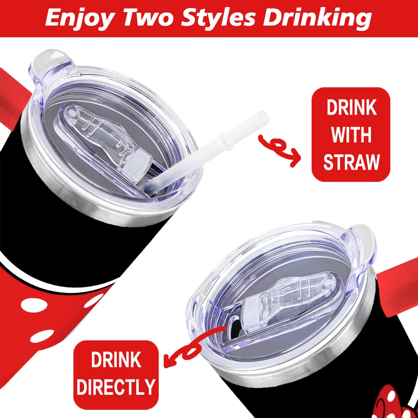 Sxdcfrs Cartoon Mouse Tumbler 40 Oz With Lid and Straw Stainless Steel Insulated with Handle Bowknot Travel Coffee Mug -Birthday,Christmas Gift