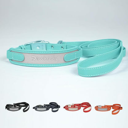 MagEase Dog Collar with 4FT Leash | Adjustable | Anti-Wrinkle, Bite & Stain-Resistant Leather | Soft & Skin-Friendly | 450LB Escape-Proof Magnetic Buckle (Light Blue, Medium)