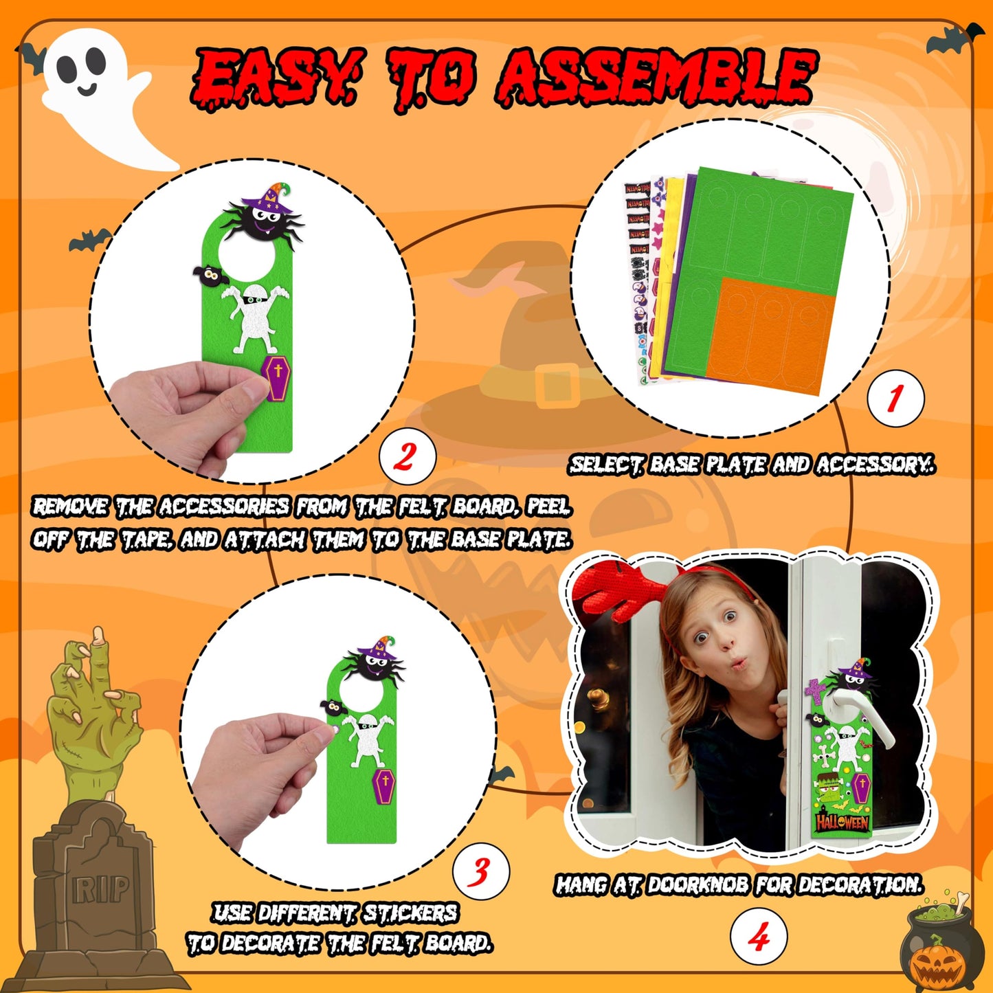 30Sets Halloween Crafts Doorknob Hanger DIY Arts and Craft Kit Classroom Activities Party Games Favors Bulk