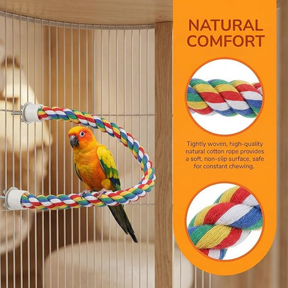 iplusmile 44 Inch Bird Perch, Cotton Rope Bird Toy for Large Parrots, African Greys, Cockatiels, Bendable Climbing Rope Perches for Cage Toy, 1.18" Extra Thick