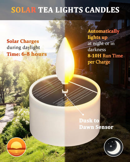 SoulBay Solar Tea Lights Outdoor Waterproof, 12 pcs 1.5" D x 2.1" Reusable Dusk to Dawn Flickering Small LED Tealight Candles, Flameless Votive Candle for Lanterns Patio Garden Camping Décor