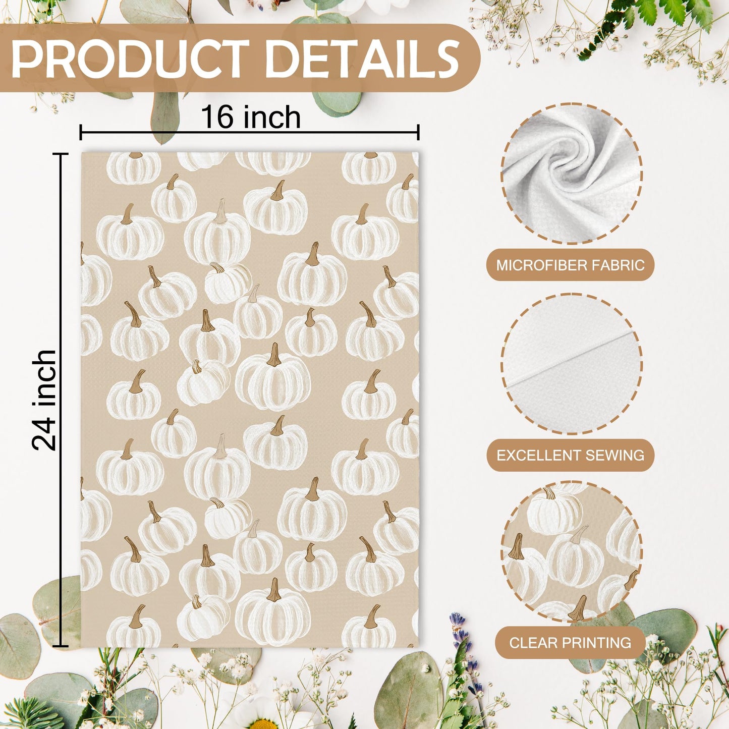 XNXLDYLH Fall Hello Pumpkin Kitchen Towels and Dishcloths Sets of 2, Fall Burnt Orange Beige White Pumpkin Decor Dish Hand Tea Towels Gifts for Bathroom Kitchen, Autumn Aesthetic Fall Decor, 16x24 in