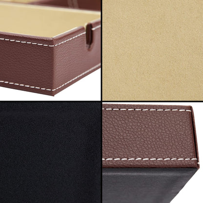 Juvale Rectangular Catchall Tray - 6-Compartment Nightstand Organizer - Polished Key Bowl - Portable Drawer Organizer - Brown Faux Leather