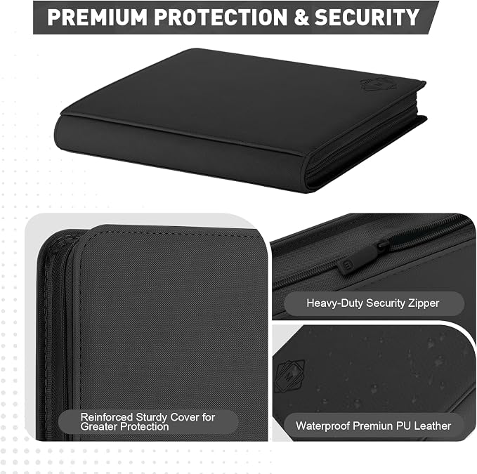 Premium Card Binder 12 Pocket for 720 Pockets Trading Card Binder, PU Zipper Card Collection Album, Sturdy Side-Loading Card Book Holder for MTG, TCG, Game Cards, Sports Cards