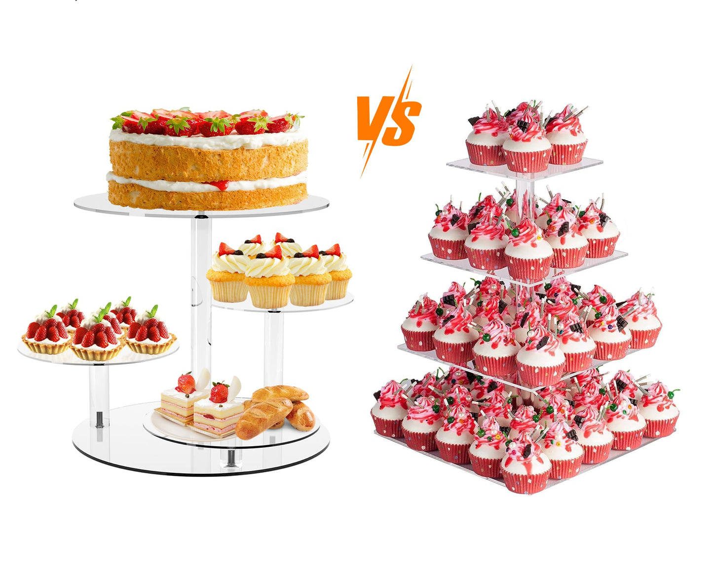 YestBuy Cupcake Stand, Round Cake Stand, 4 Tier Cupcakes and Cakes Comb for 8-12 Inch Cakes, Tiered Cupcake Tree Tower, Clear Dessert Display Stand for Dessert Table Wedding Birthday Party