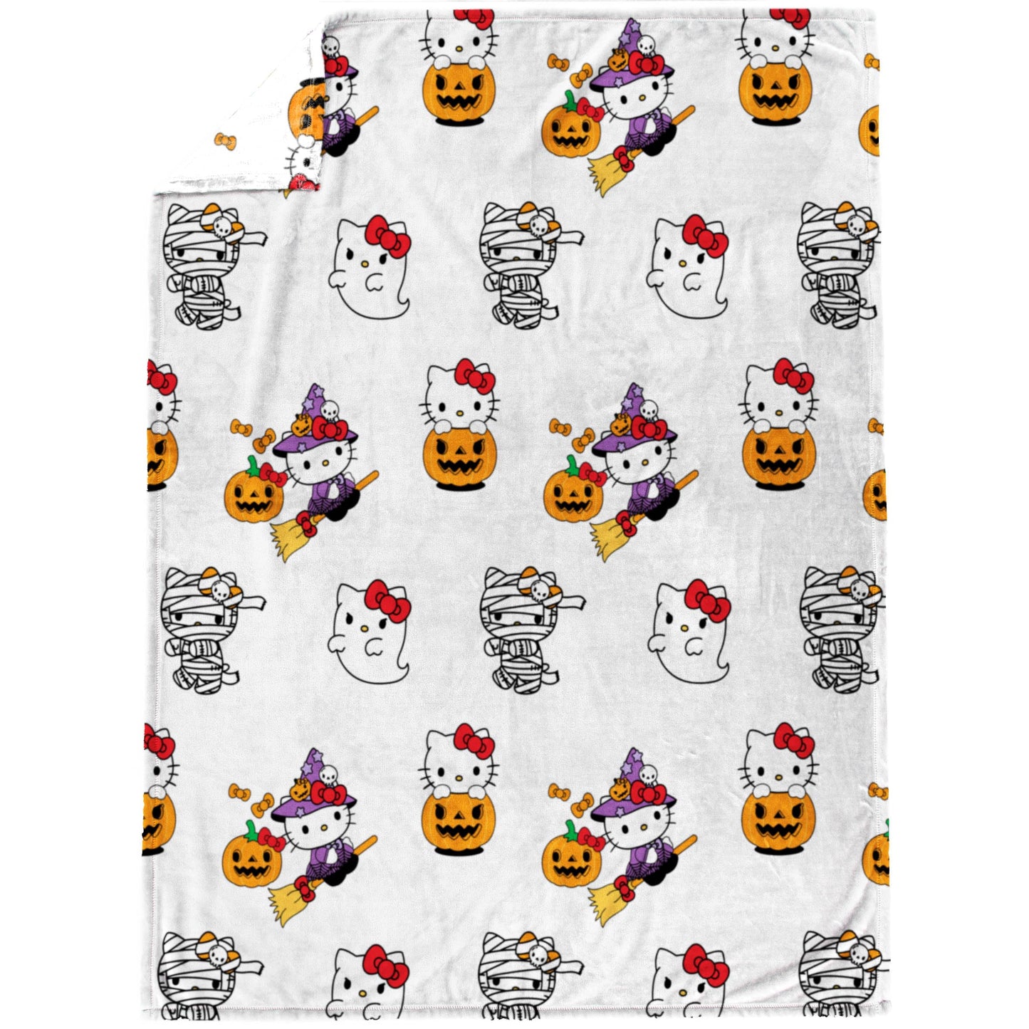 Jay Franco Halloween Plush Throw Blanket – 50x70 Inch Ultra Soft & Comfy Fleece Throw for Couch, Sofa, Bed – Cozy Home Décor for Living Room & Bedroom, White - Hello Kitty