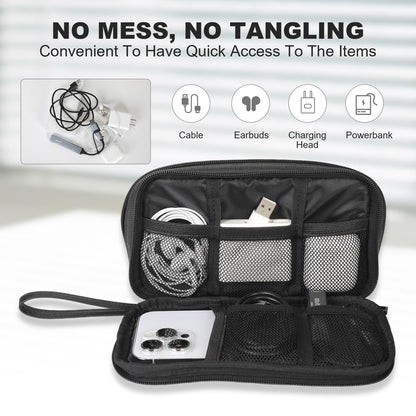Ezday Travel Cable Organizer Bag, Electronic Accessories Carry Pouch, Portable Waterproof Double Layers All-in-One Storage Bag for Cord, Charger, Phone, Earphone (Black, Small)