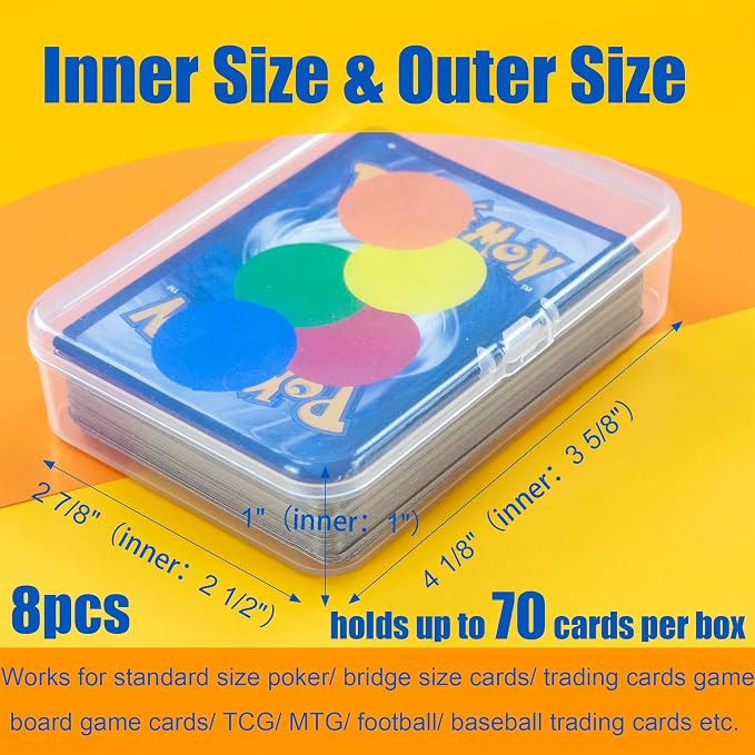 JINUPHION 8 Pcs Playing Card Case, Small Clear Box, Plastic Deck Box, Card Deck Holder, Game Card Storage Organizer (8 pcs Standard) (No Cards)
