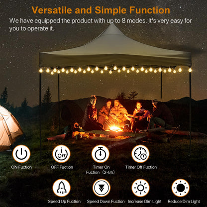 Eliteemo LED Canopy Lights for 10x10Ft Canopy, 40 Ft LED Canopy String Light, Outdoor Canopy Tent Lights with 80 LED Warm White Bulbs and 8 Modes, Waterproof, Super Bright to Display at Night Outdoors