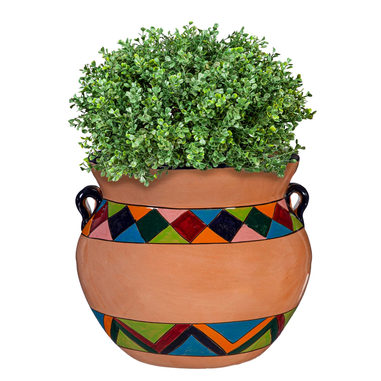 Evergreen Garden Talavera Mexican Pottery Ceramic Chata | Flower Pot Plant Succulent | Indoor Outdoor (14 in. Multicolor Striped)