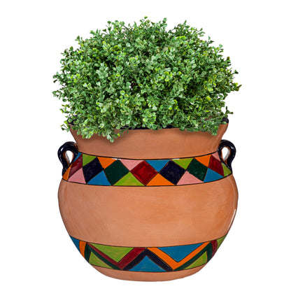 Evergreen Garden Talavera Mexican Pottery Ceramic Chata | Flower Pot Plant Succulent | Indoor Outdoor (14 in. Multicolor Striped)