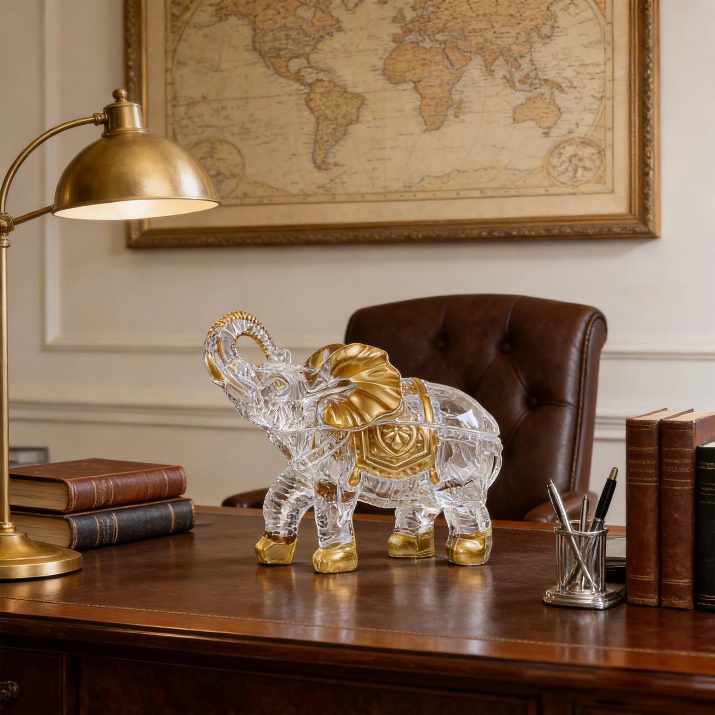 Hand Painted Gold Large Crystal Elephant Candy Jars with Lid, Glass Elephants Candy Dishes Gifts for Elephant Lovers, Sparkling Art Animals Collectible Decoration for Home Table Centerpiece.