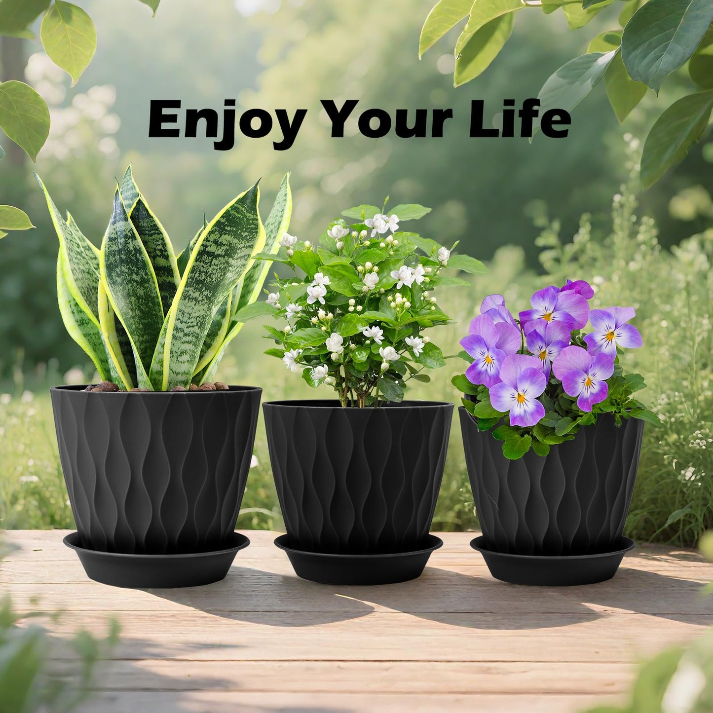GARDIFE 7/6.5/6/5.5/5/4.5/4 inch Plant Pots, 7 Pack Flower Pots Indoor Outdoor, Planters with Drainage Holes and Tray Saucers (Black)