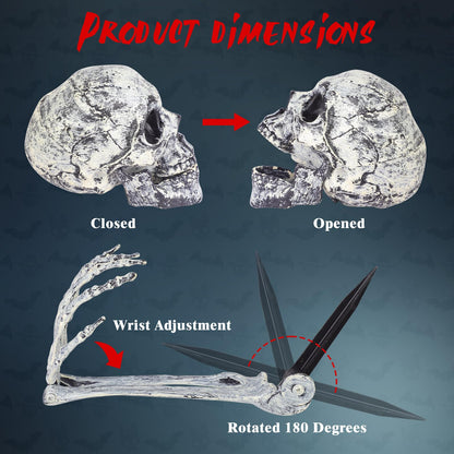 Skeletons Halloween Decorations Outdoor, Realistic Skeleton Hands and Head with Crow and Red Eyes for Graveyard Yard Lawn Garden Decoration