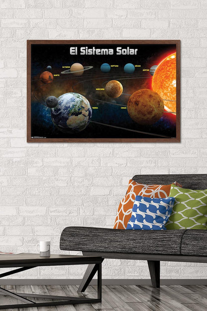 Trends International El Sistema Solar 2013 (Solar System) Wall Poster, 22.375" x 34", Mahogany Framed Version