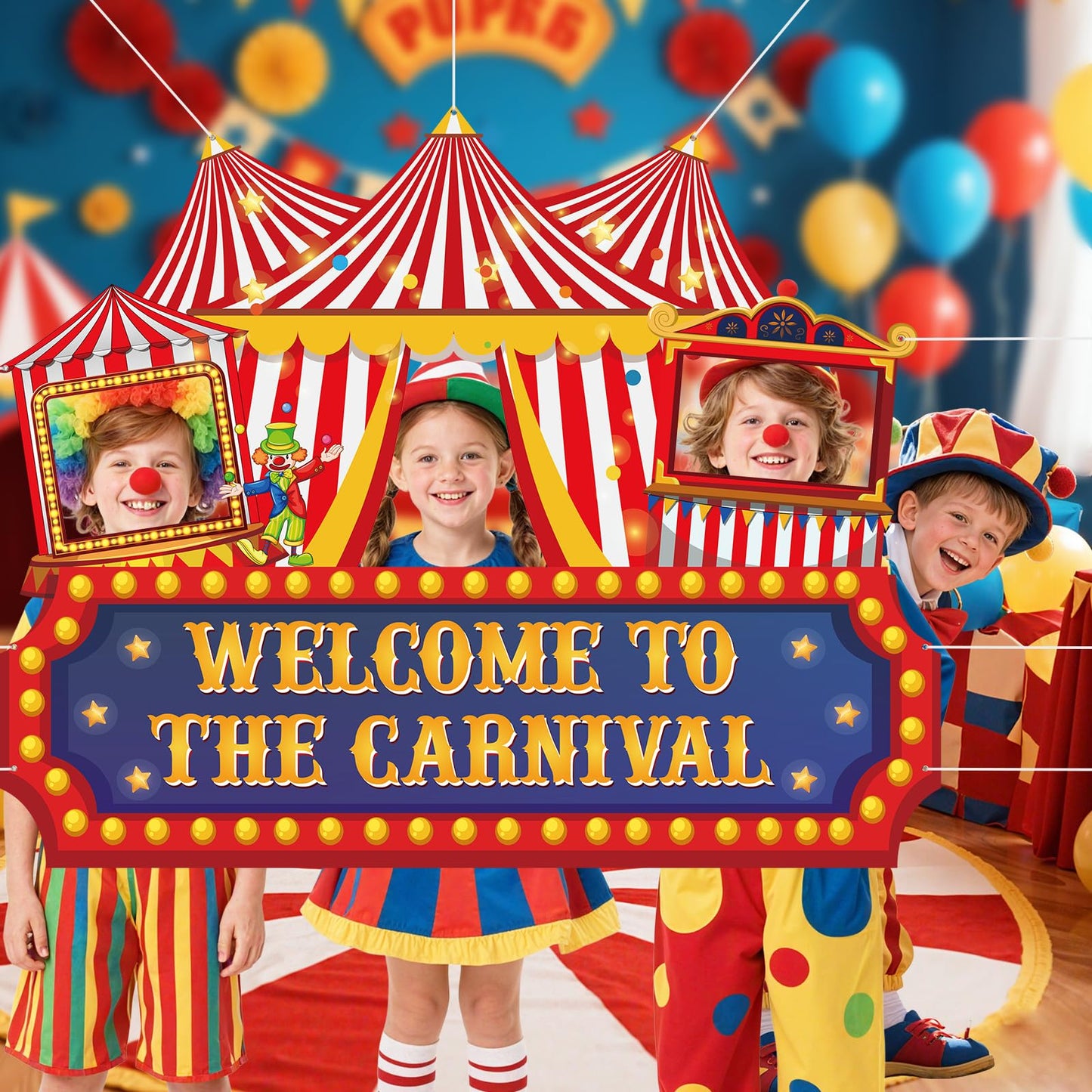 71 x 60 Inch Carnival Circus Theme Party Decorations Welcome To The Carnival Photo Banner Backdrop Background Circus Tent Ticket Photo Booth Selfie Frame for Halloween Decor Birthday Party Supplies