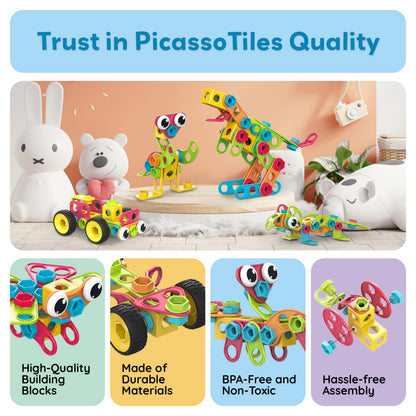 PicassoTiles STEM Learning Toys 250 Piece Building Block Kids Construction Engineering Kit Toy Blocks Children Early Education Playset w/Free IdeaBook, Power Drill, Clickable Ratchet, Age 3+ PTN250